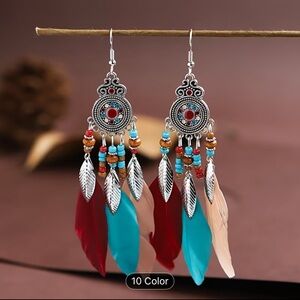 Bohemian Feather Earrings with Silver Accents